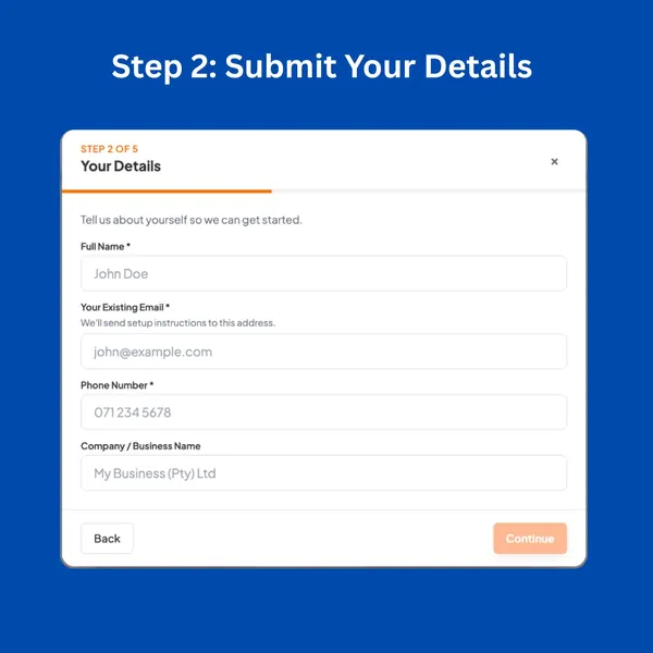 Step 2: submit your contact details